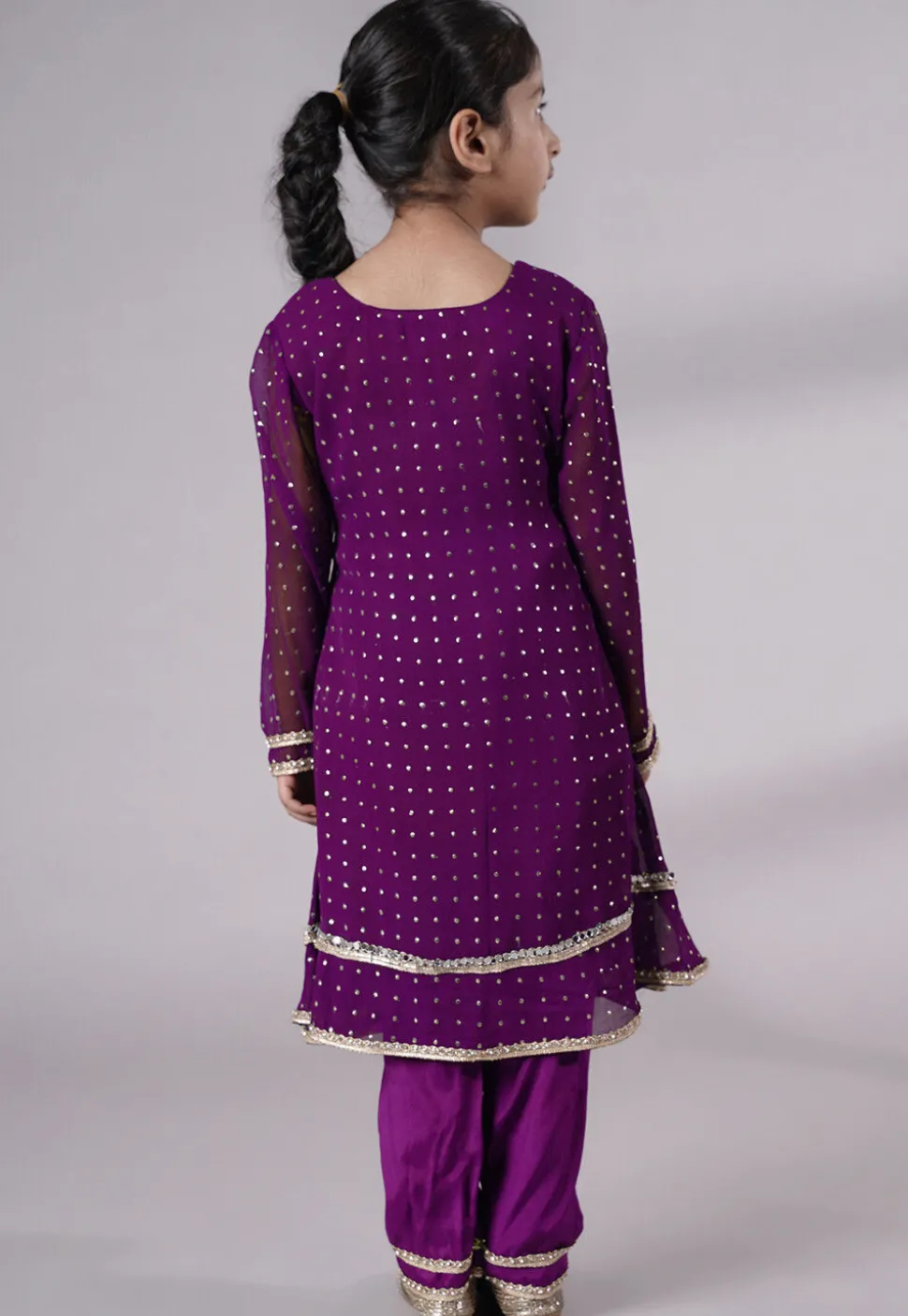 Embroidered Georgette A Line Suit in Purple