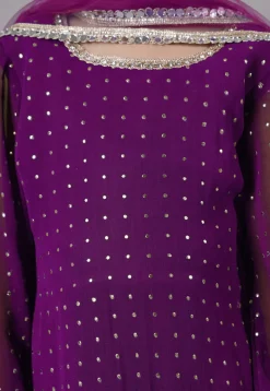 Embroidered Georgette A Line Suit in Purple