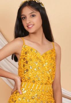 Embroidered Georgette A Line Kurta Set in Mustard