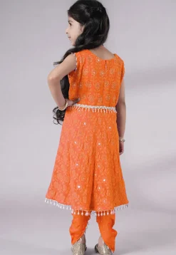 Embroidered Georgette A Line Suit in Orange