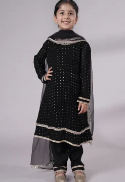Embroidered Georgette A Line Suit in Black