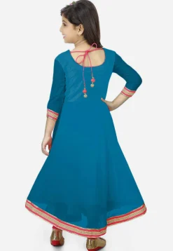 Embroidered Georgette A Line Kurta Set in Teal Blue