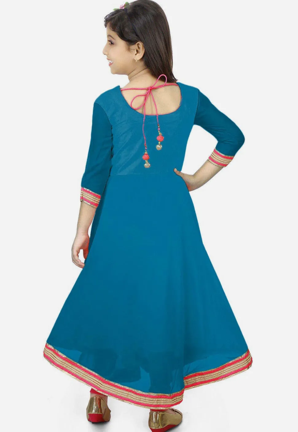 Embroidered Georgette A Line Kurta Set in Teal Blue