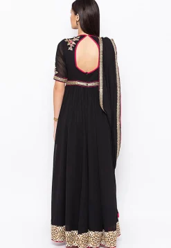 Embroidered Georgette Abaya Style Suit in Black