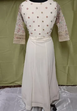 Embroidered Georgette Abaya Style Suit in Beige