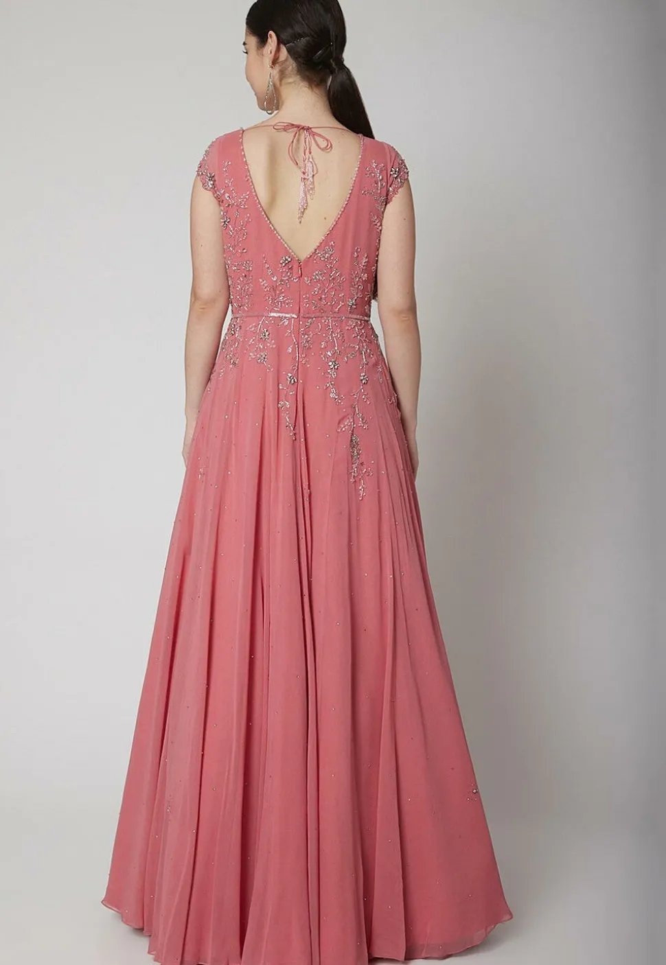 Embroidered Georgette Abaya Style Suit in Old Rose