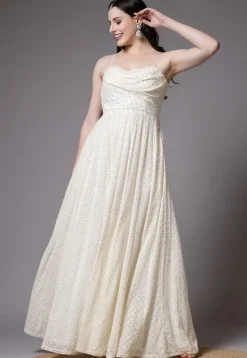 Embroidered Georgette Abaya Style Suit in Off White