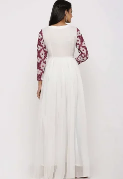 Embroidered Georgette Abaya Style Suit in White