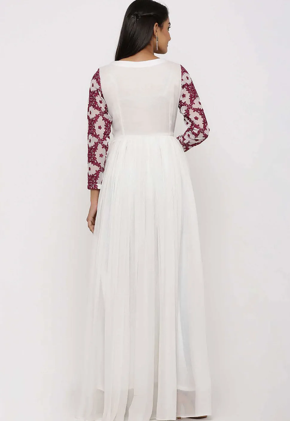 Embroidered Georgette Abaya Style Suit in White