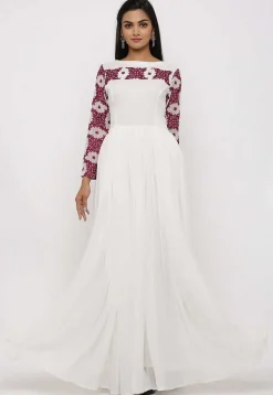 Embroidered Georgette Abaya Style Suit in White