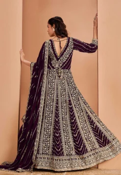 Embroidered Georgette Abaya Style Suit in Purple