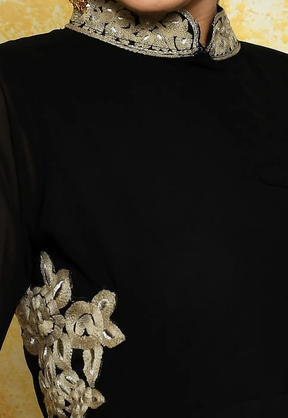 Embroidered Georgette Abaya Style Suit in Black
