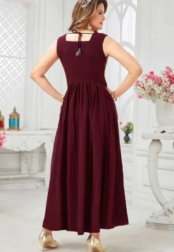 Embroidered Georgette Abaya Style Suit in Maroon