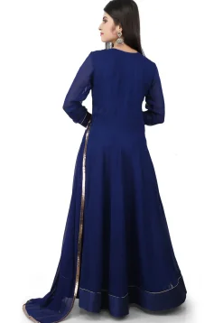 Embroidered Georgette Abaya Style Suit in Blue