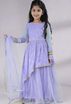Embroidered Georgette Abaya Style Suit in Light Purple
