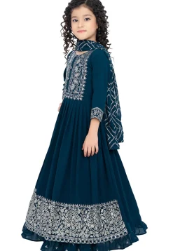 Embroidered Georgette Abaya Style Suit in Teal Blue