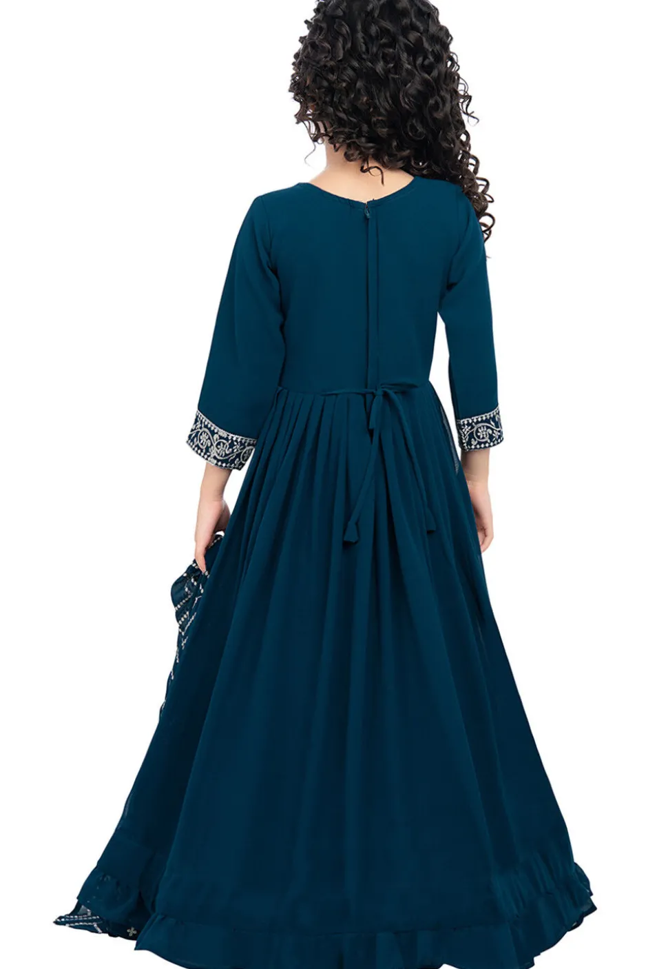 Embroidered Georgette Abaya Style Suit in Teal Blue