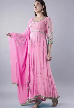 Embroidered Georgette Abaya Style Suit in Pink