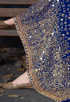 Embroidered Georgette Abaya Style Suit in Royal Blue
