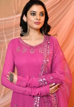 Embroidered Georgette Abaya Style Suit in Pink