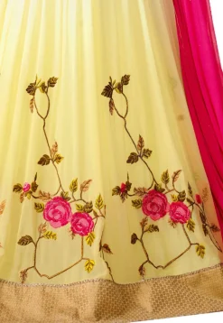 Embroidered Georgette Abaya Style Suit in Shaded Cream and Yellow