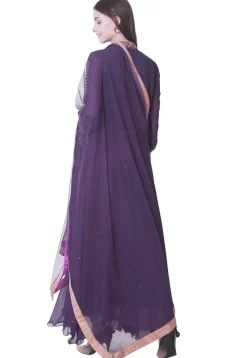Embroidered Georgette Abaya Style Suit in Violet