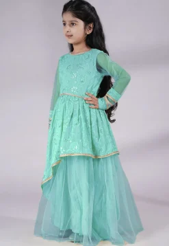 Embroidered Georgette Abaya Style Suit in Sky Blue