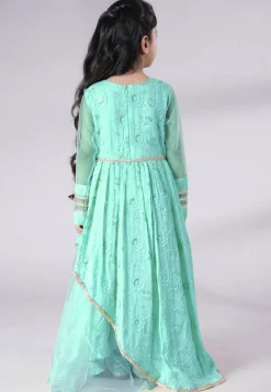 Embroidered Georgette Abaya Style Suit in Sky Blue