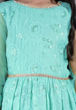 Embroidered Georgette Abaya Style Suit in Sky Blue