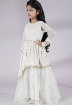 Embroidered Georgette Abaya Style Suit in White
