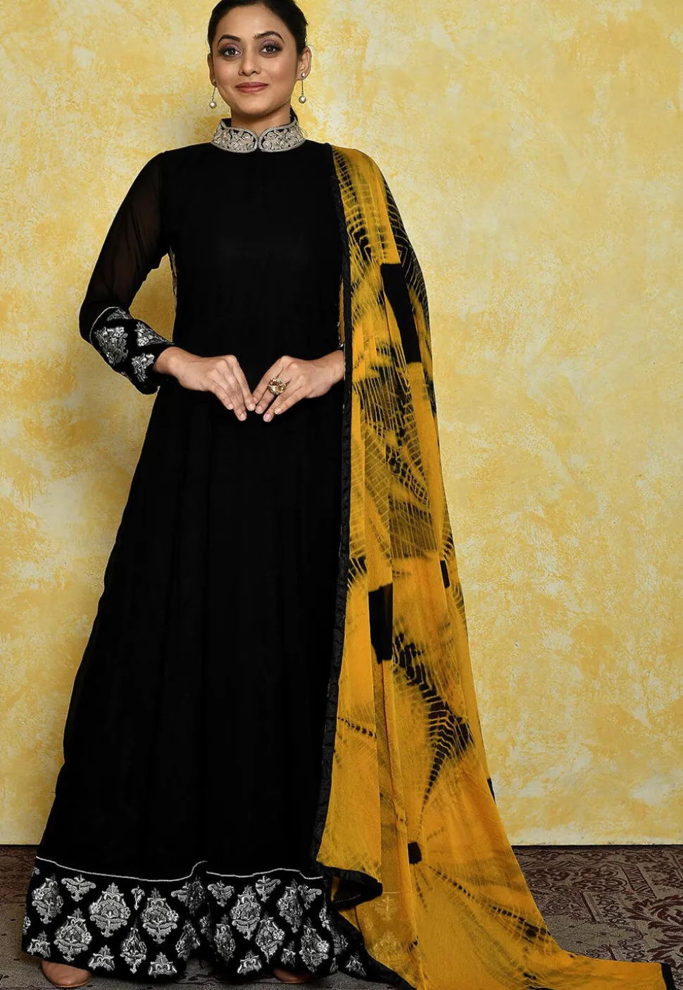 Embroidered Georgette Abaya Style Suit in Black