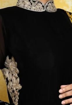 Embroidered Georgette Abaya Style Suit in Black