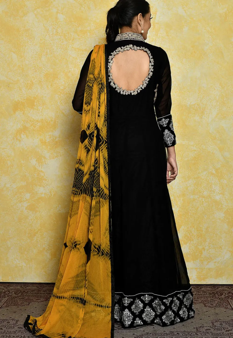Embroidered Georgette Abaya Style Suit in Black