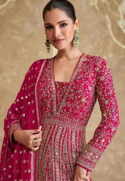 Embroidered Georgette Abaya Style Suit in Pink