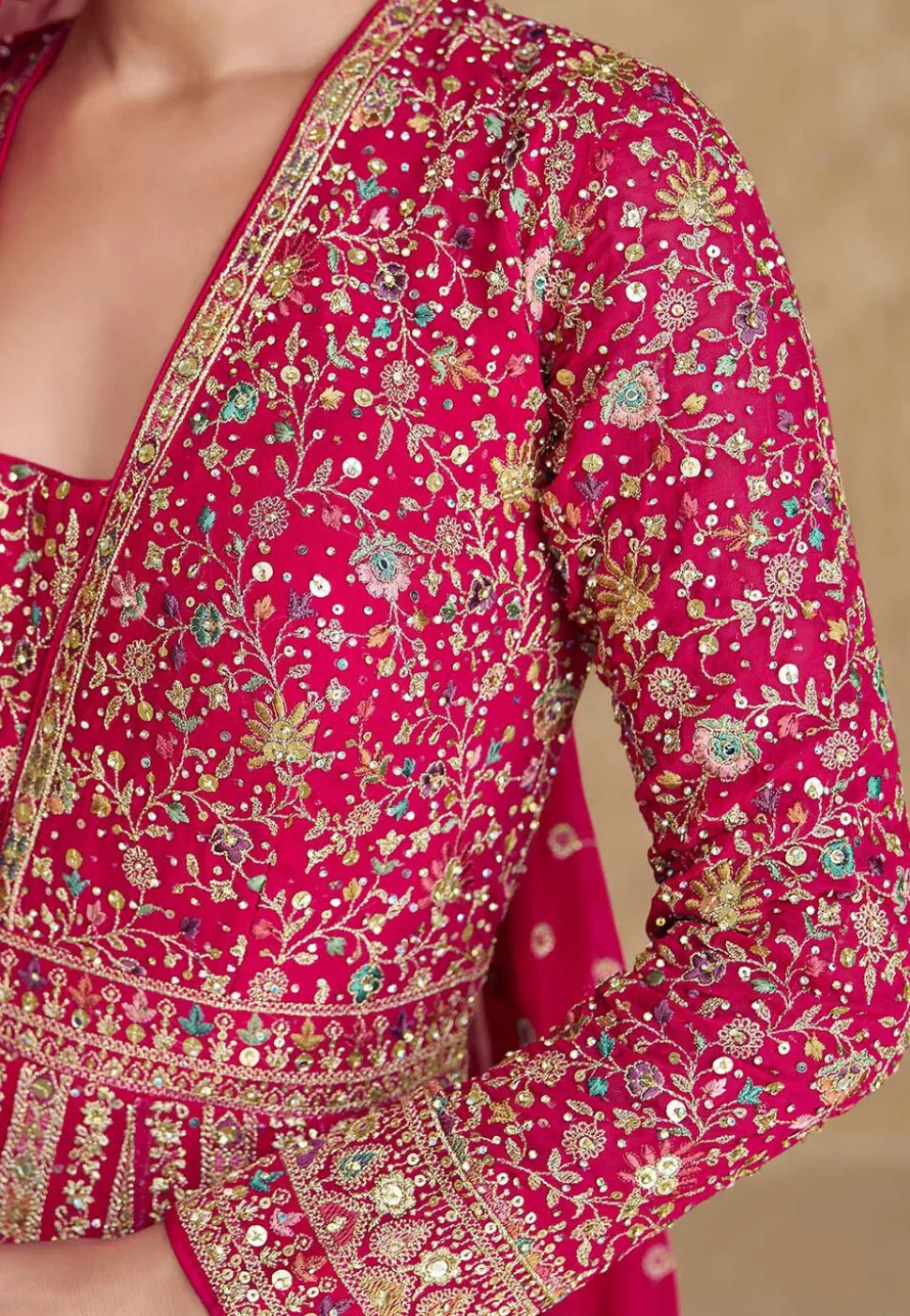 Embroidered Georgette Abaya Style Suit in Pink