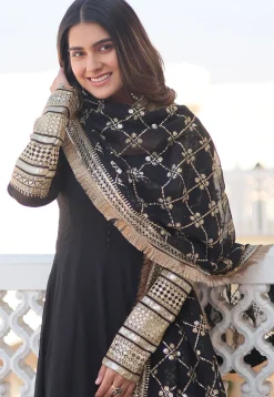 Embroidered Georgette Abaya Style Suit in Black