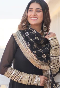 Embroidered Georgette Abaya Style Suit in Black