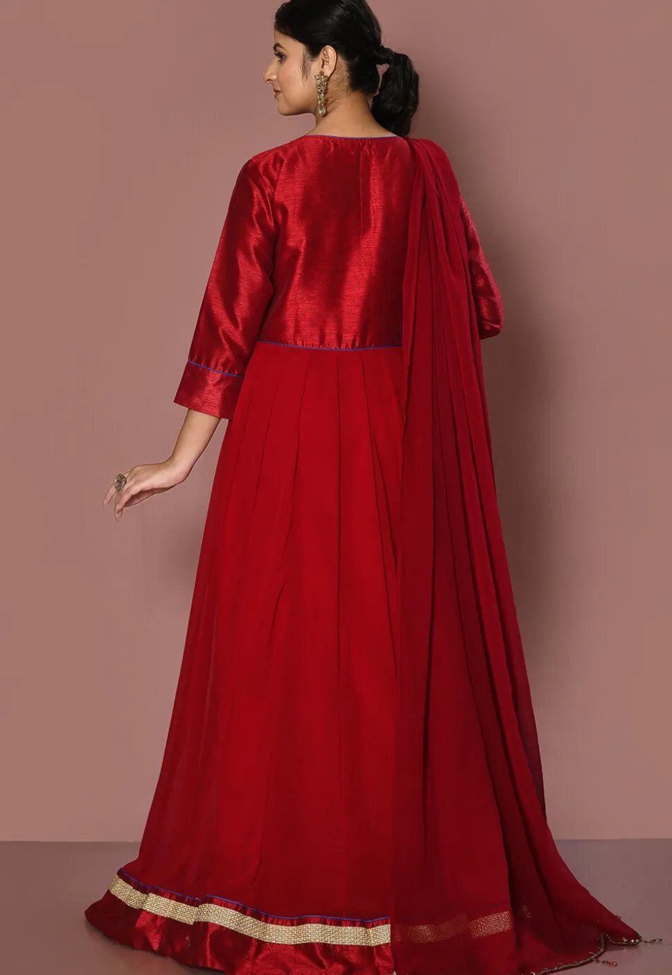 Embroidered Georgette Abaya Style Suit in Maroon