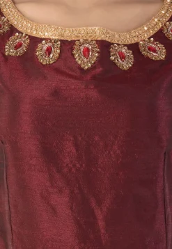 Embroidered Georgette Abaya Style Suit in Maroon