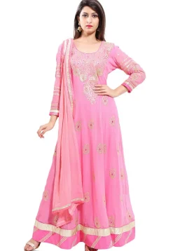 Embroidered Georgette Abaya Style Suit in Light Pink