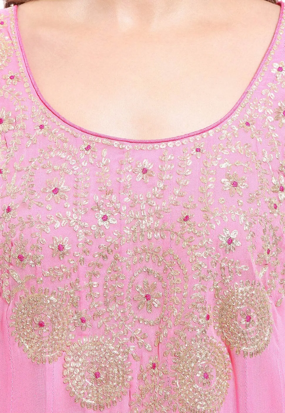 Embroidered Georgette Abaya Style Suit in Light Pink