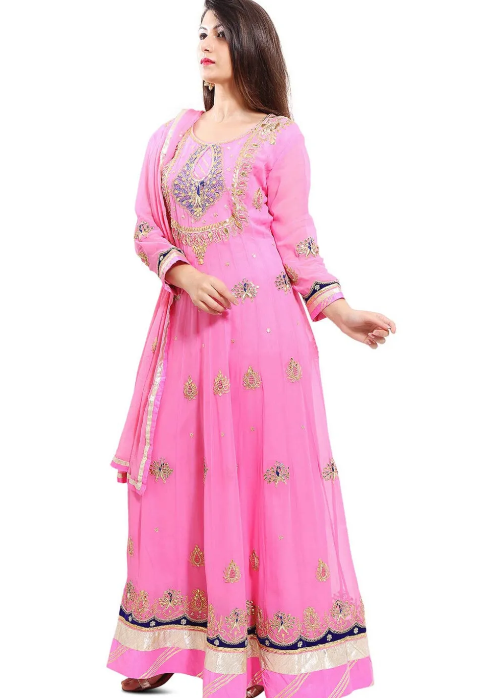 Embroidered Georgette Abaya Style Suit in Light Pink