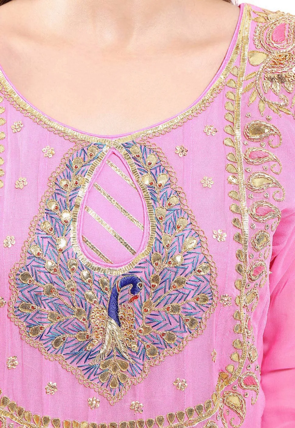 Embroidered Georgette Abaya Style Suit in Light Pink