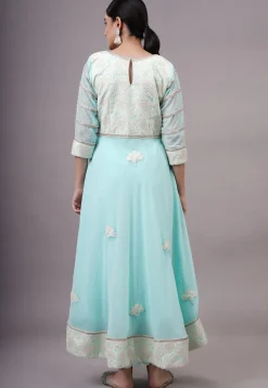 Embroidered Georgette Abaya Style Suit in Sky Blue