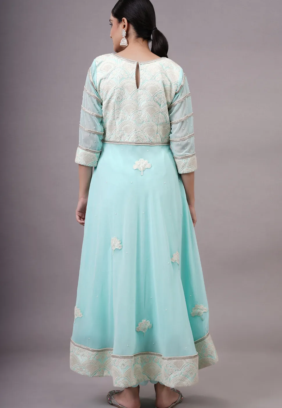 Embroidered Georgette Abaya Style Suit in Sky Blue