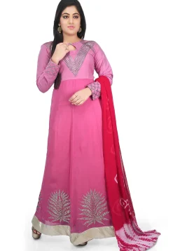 Embroidered Georgette Abaya Style Suit in Pink