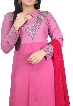 Embroidered Georgette Abaya Style Suit in Pink