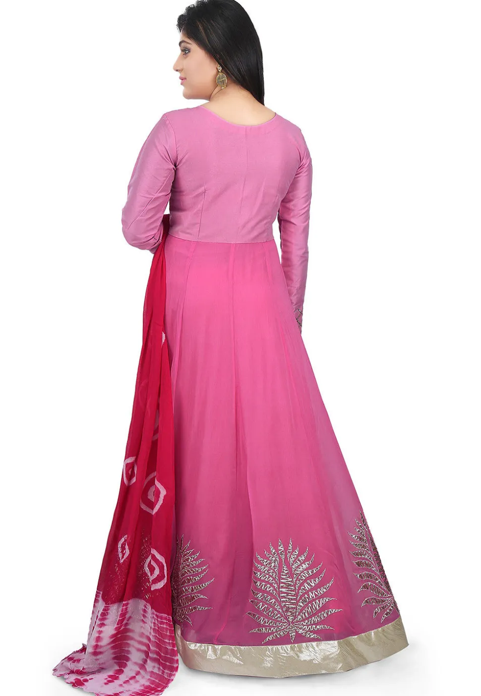 Embroidered Georgette Abaya Style Suit in Pink
