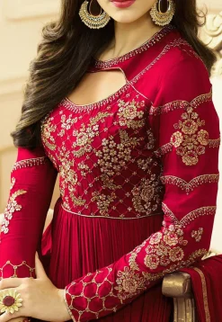 Embroidered Georgette Abaya Style Suit in Fuchsia