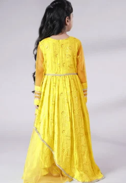 Embroidered Georgette Abaya Style Suit in Yellow